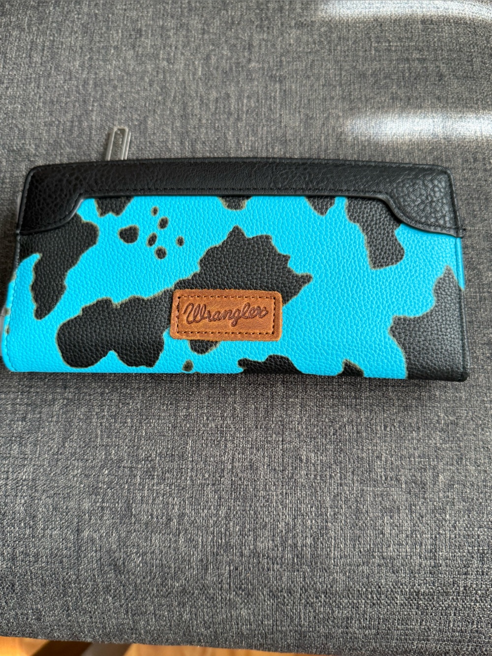 Wrangler Turquoise and Black Cowhide Print Zip Wallet